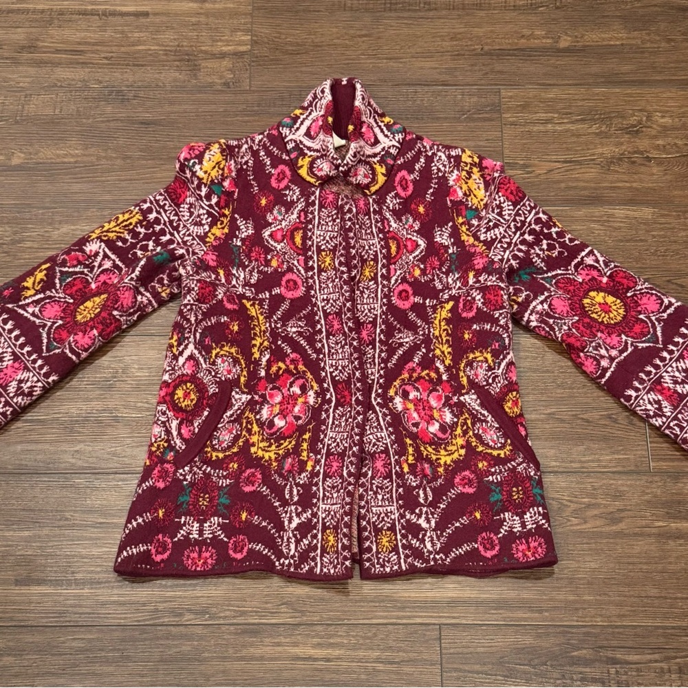Moth by Anthropologie  Burgundy Floral Embroidered Blazer
